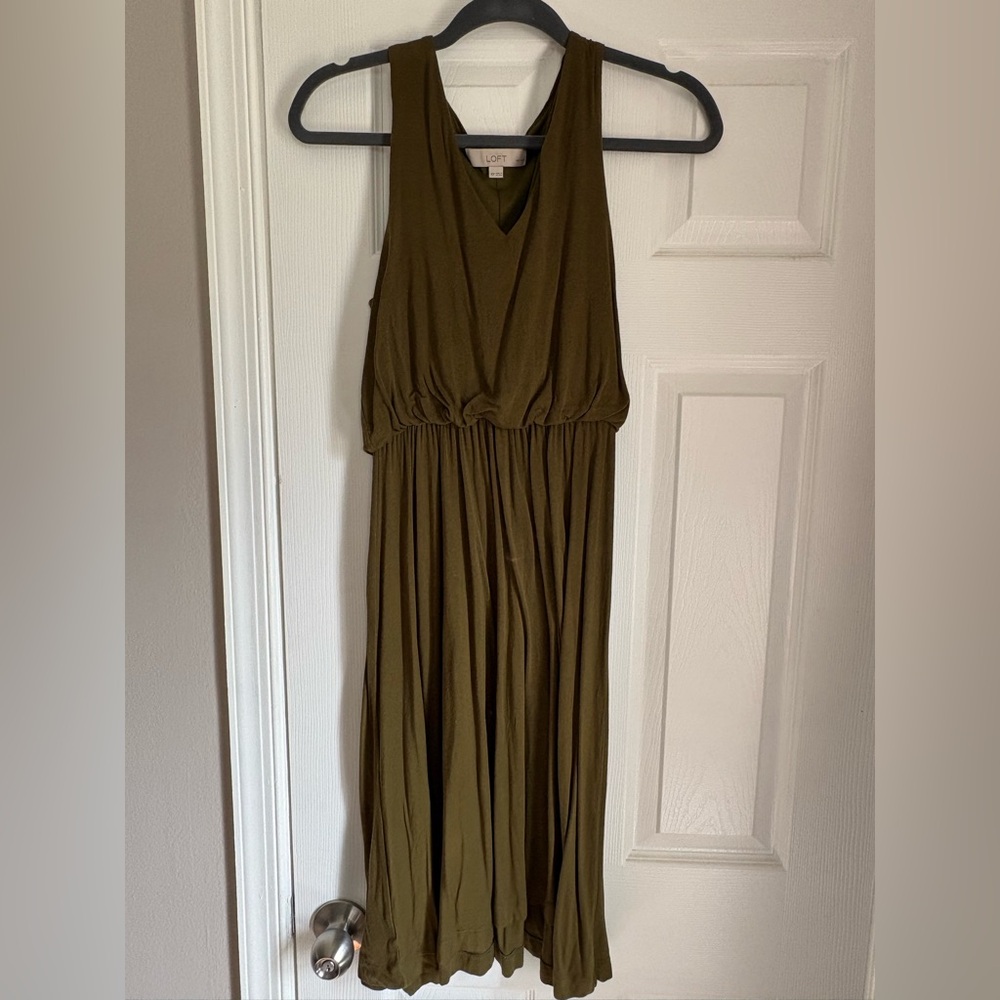 LOFT Olive Sleeveless V-Neck Maxi Dress